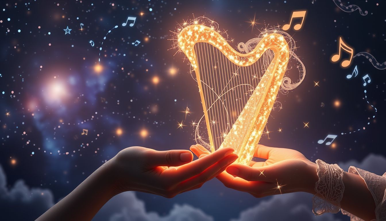 Eine geschenkte Harfe symbolisiert innere Harmonie und spirituelles Wachstum.