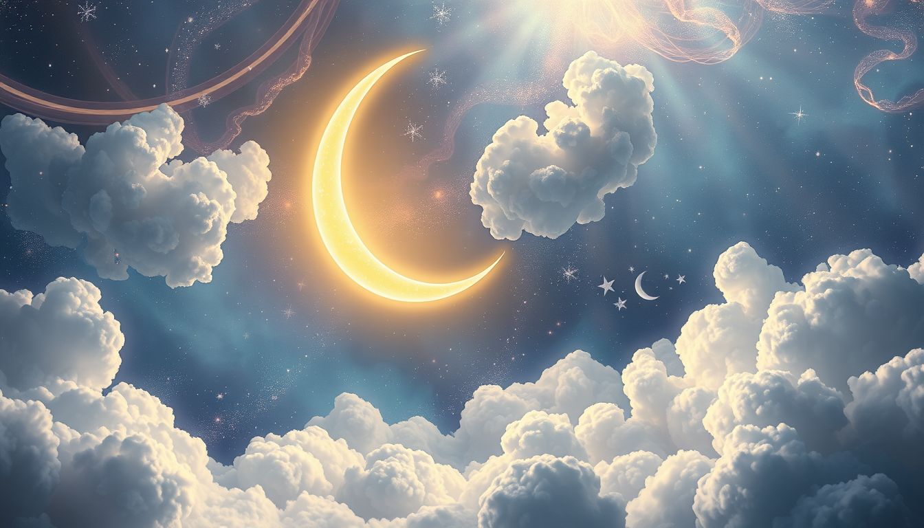 Eine Sichel im Mond symbolisiert Neuanfang und geistige Klarheit.