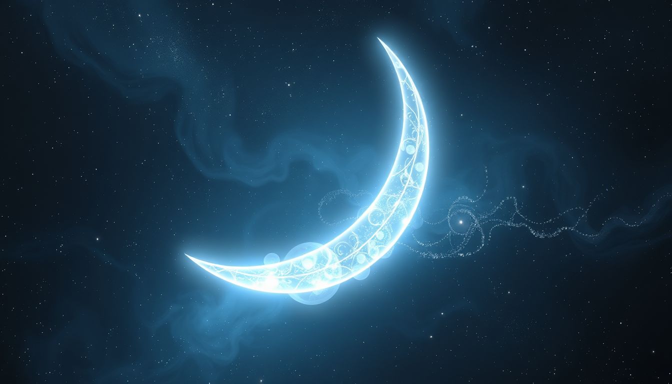 Eine silbrige Sichel symbolisiert oft spirituelle Klarheit und Reinheit.