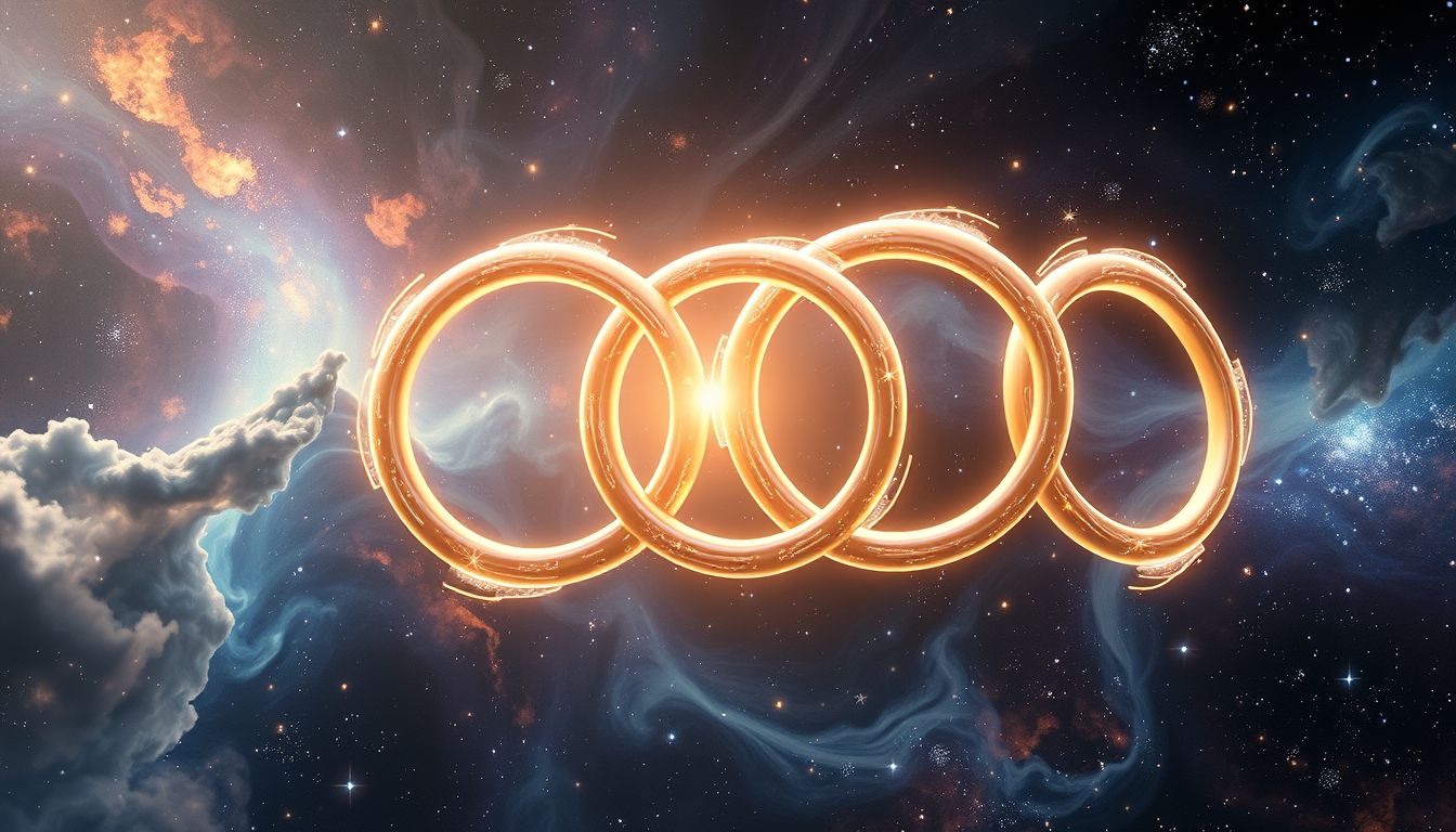 Die Olympischen Ringe symbolisieren globale Verbundenheit und friedliche Einheit.