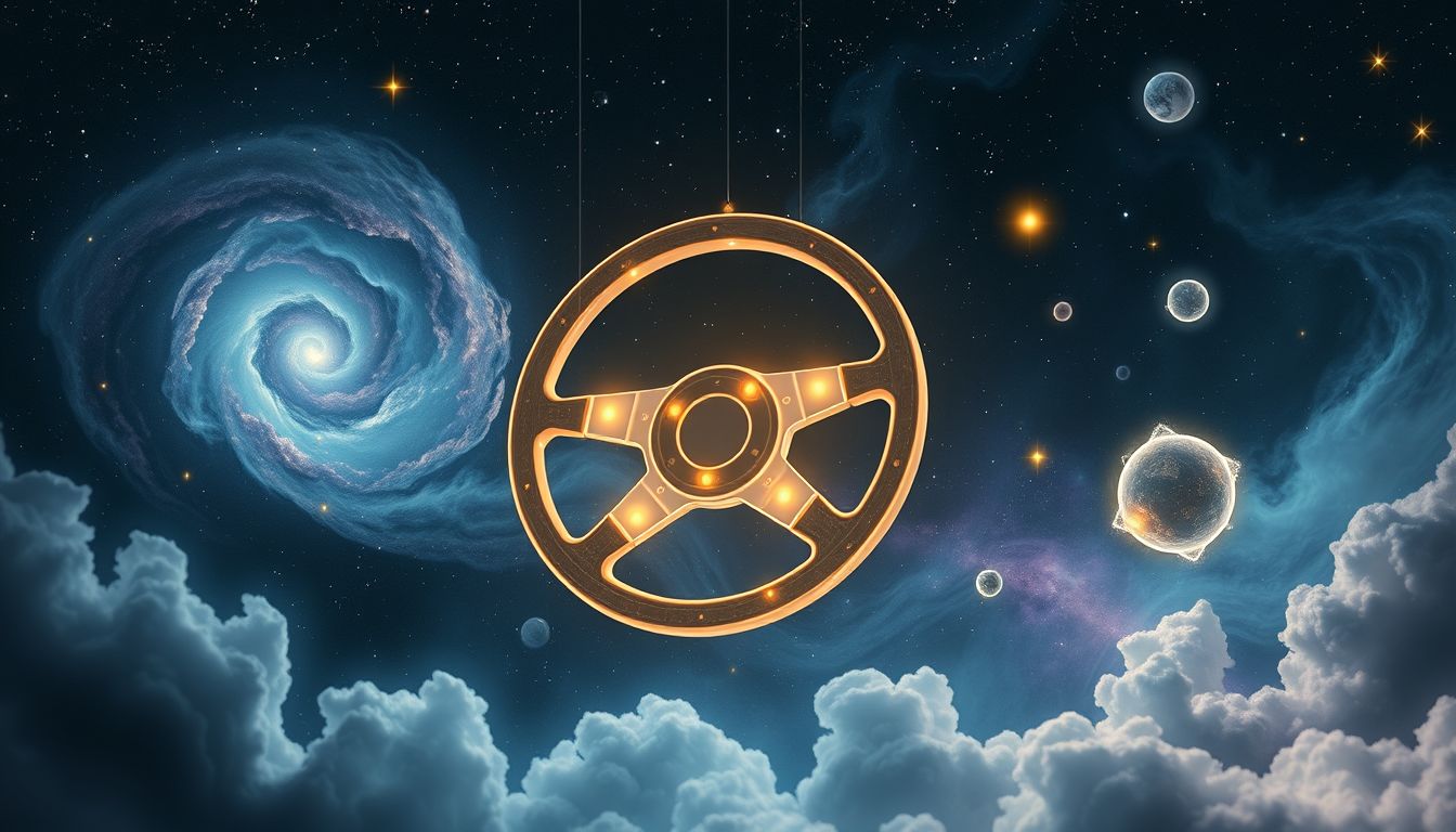 Ein blockiertes Lenkrad symbolisiert Kontrollverlust im Lebensweg.