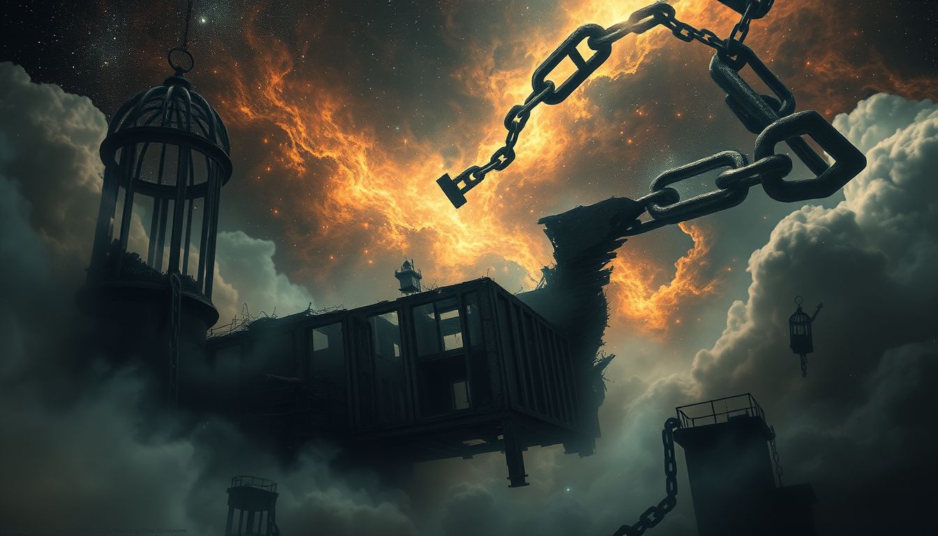 Ein düsteres Gefängnis symbolisiert innere Ängste und Blockaden.