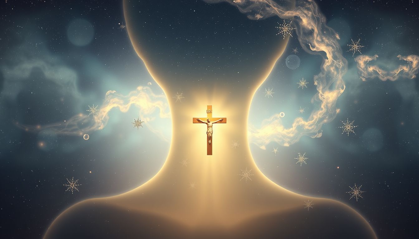 Ein Kruzifix am Hals symbolisiert Schutz und spirituelle Verbundenheit im Traum.