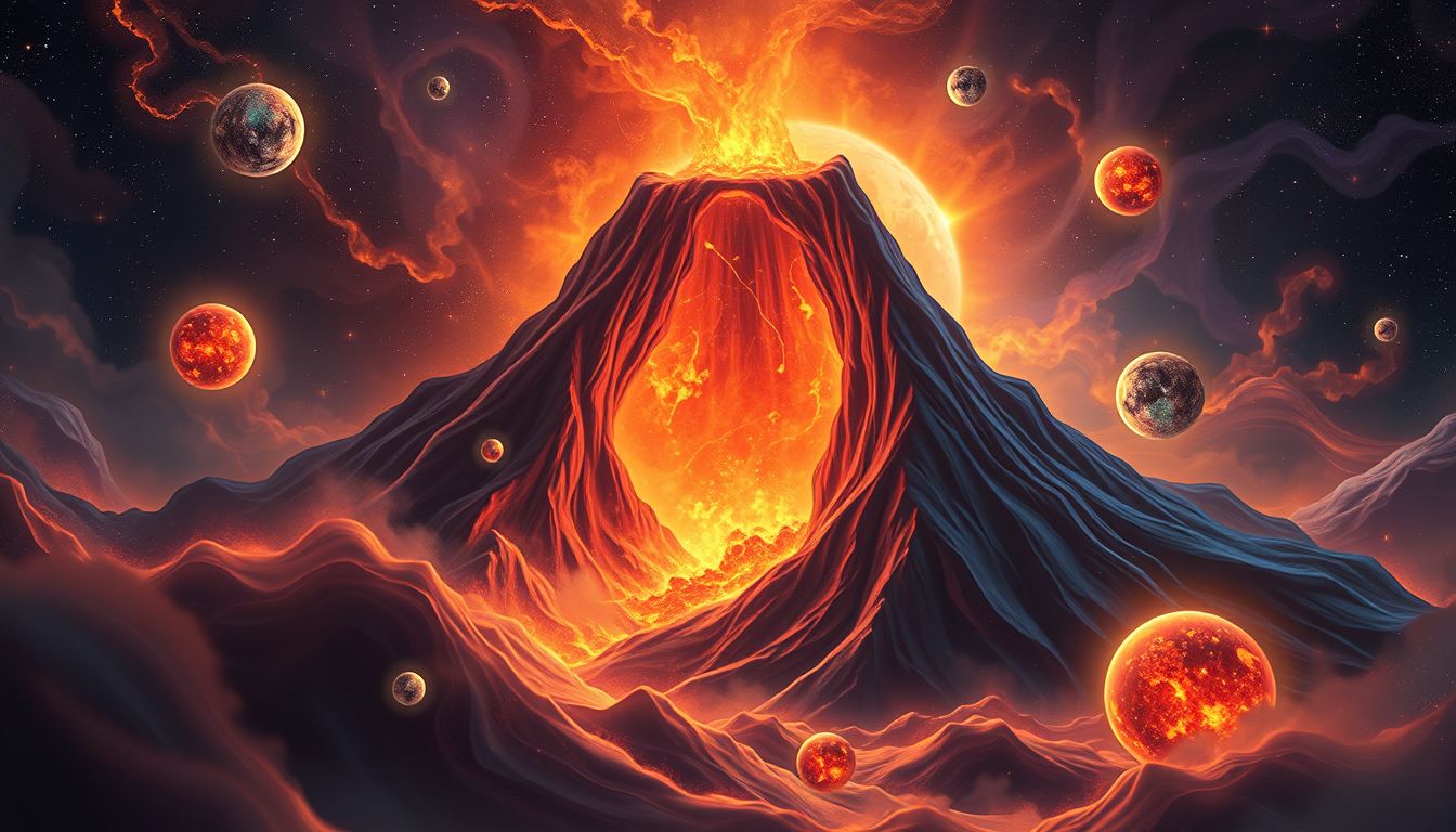 Das Sieden im Vulkan symbolisiert intensive innere Konflikte und Transformation.