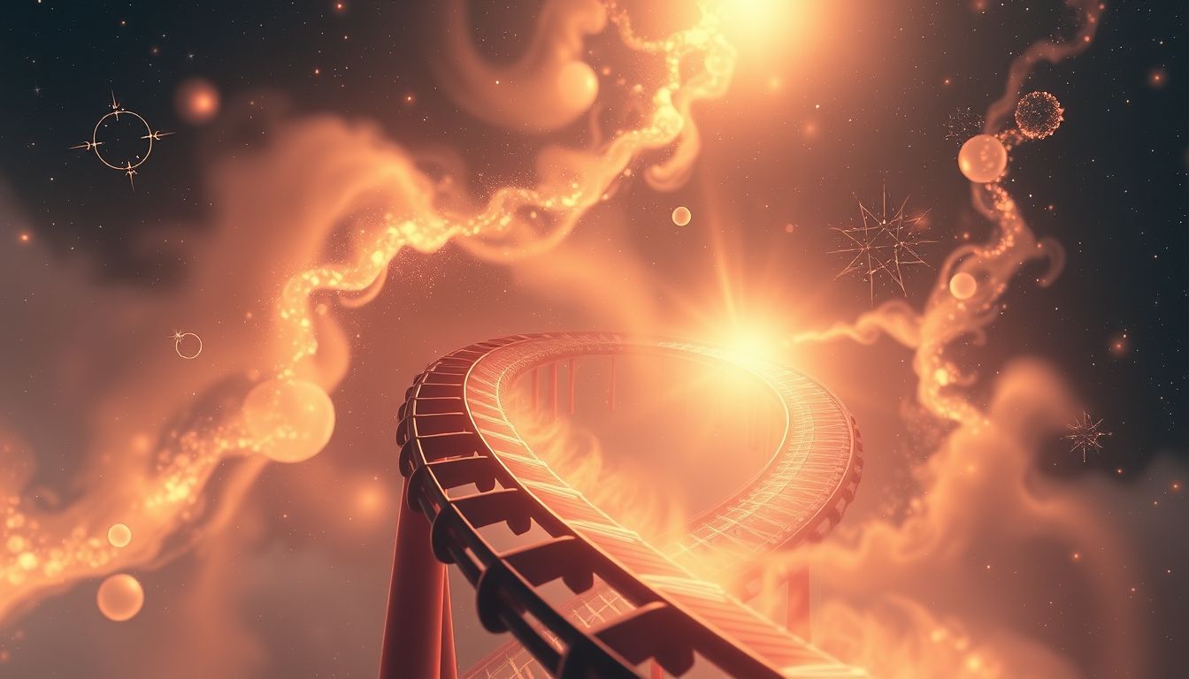 Das Sitzen in einer Achterbahn symbolisiert ungeahnte emotionale Höhen und Tiefen.