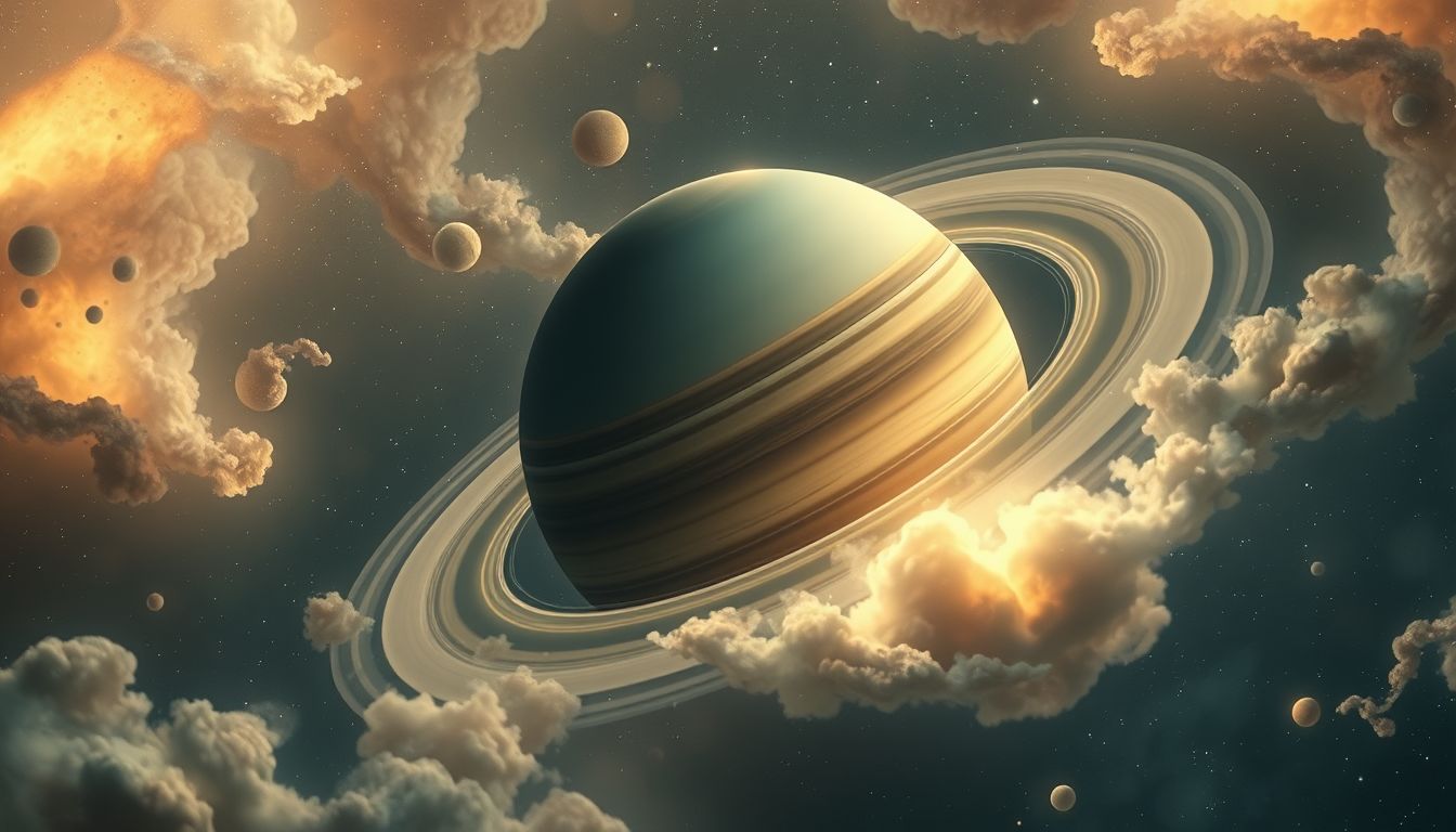 Saturn mit Gesicht symbolisiert verborgene Ängste und innere Kontrolle.