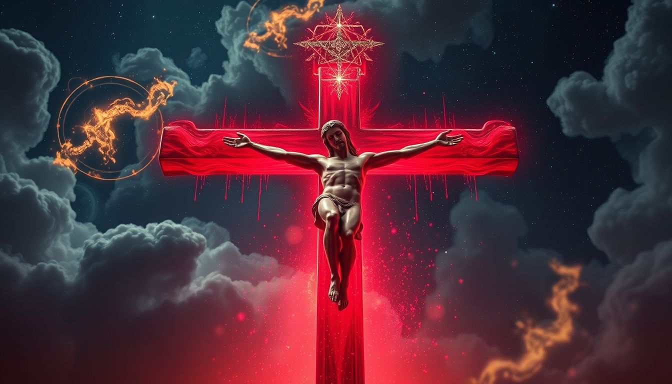 Ein blutendes Kruzifix symbolisiert tiefen persönlichen Schmerz und Erlösung.