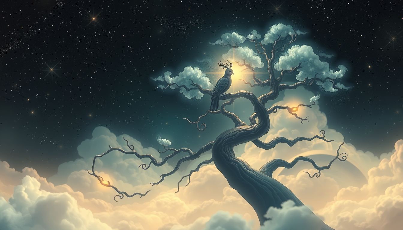 Ein Kapun auf Baum symbolisiert Freiheit und geistige Erhebung.