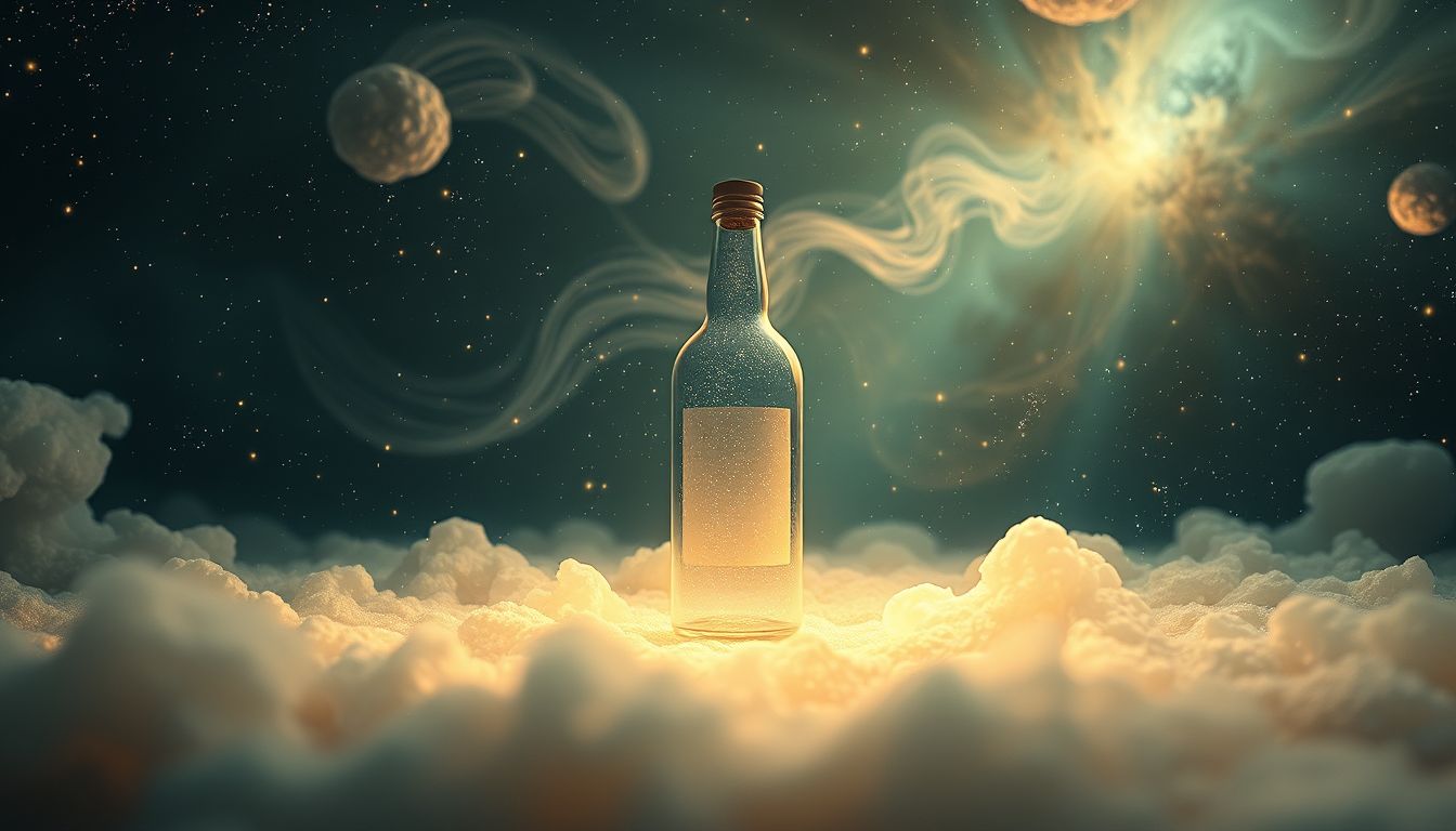 Eine etikettlose Flasche symbolisiert unklare Lebensinhalte und Geheimnisse.