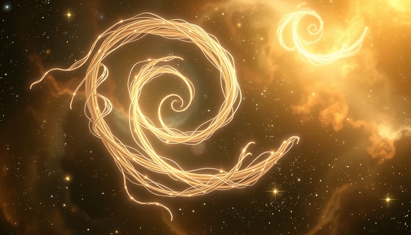 Spiralförmige Ausläufer symbolisieren sich entwickelnde, zyklische Lebensprozesse.
