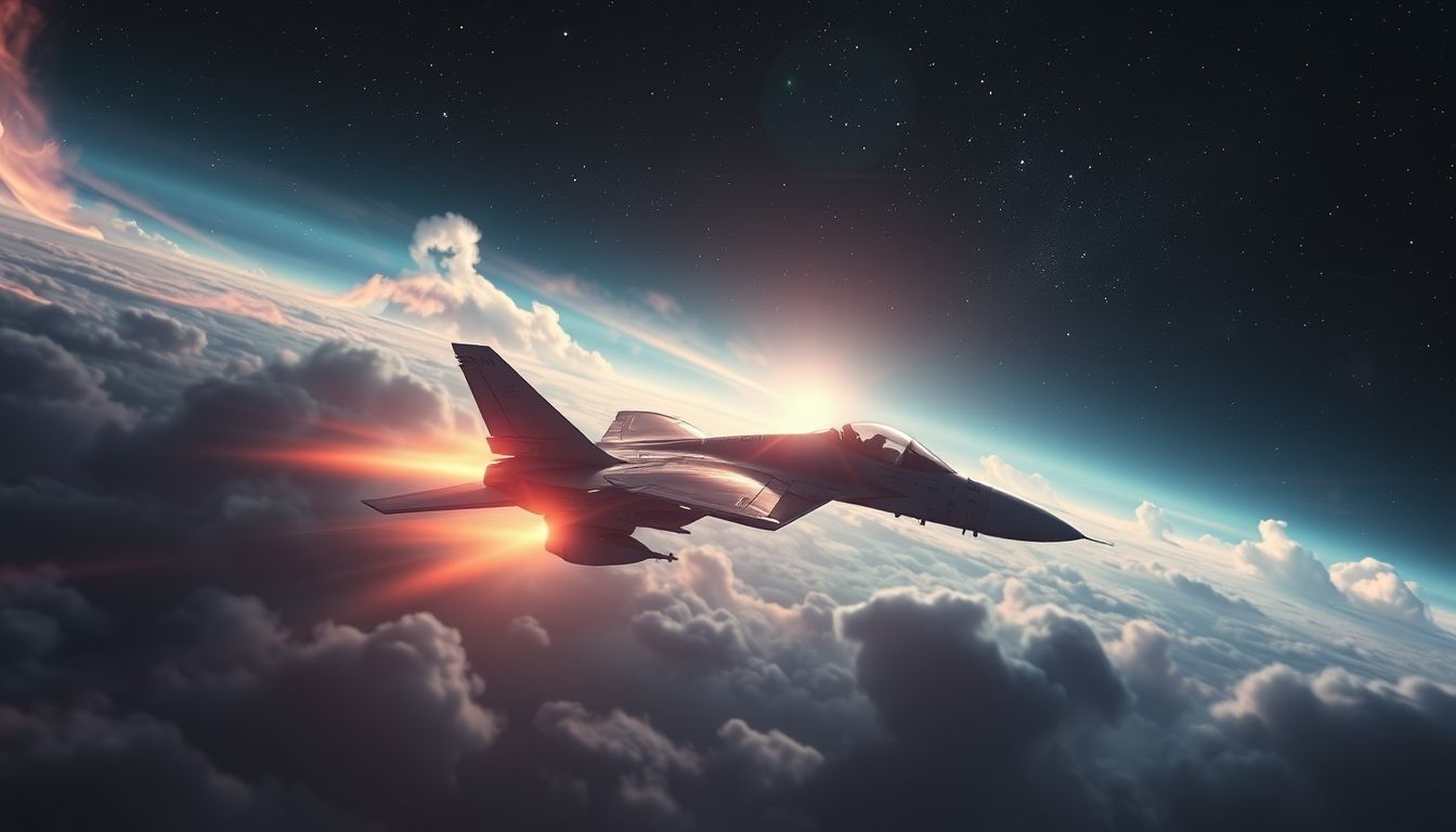 Ein Kampfflugzeug in Zeitlupe symbolisiert kontrollierte innere Konflikte.