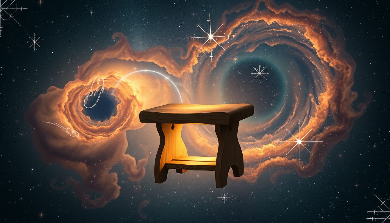 Ein Holz-Schuhmacherhocker symbolisiert Stabilität und handwerkliches Geschick.