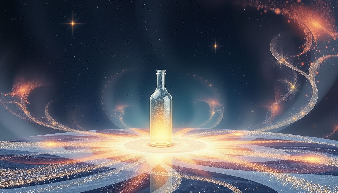 Eine Flasche auf dem Tisch symbolisiert verborgene Gefühle und Chancen.