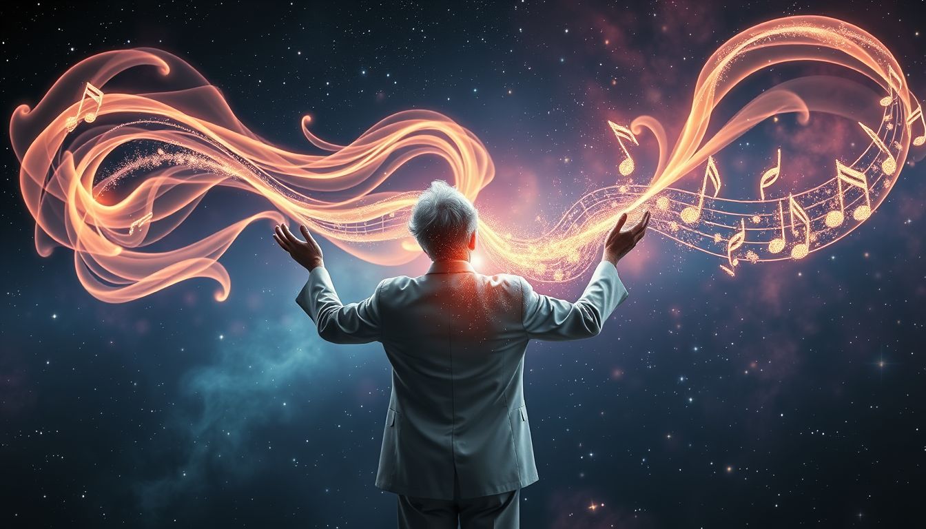 Ein Dirigent in Filmmusikträumen symbolisiert kreative Kontrolle und Harmonie.