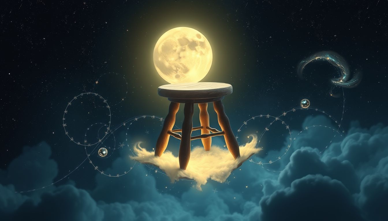 Ein Schuhmacherhocker im Mondlicht symbolisiert kreative Ruhe und Inspiration.