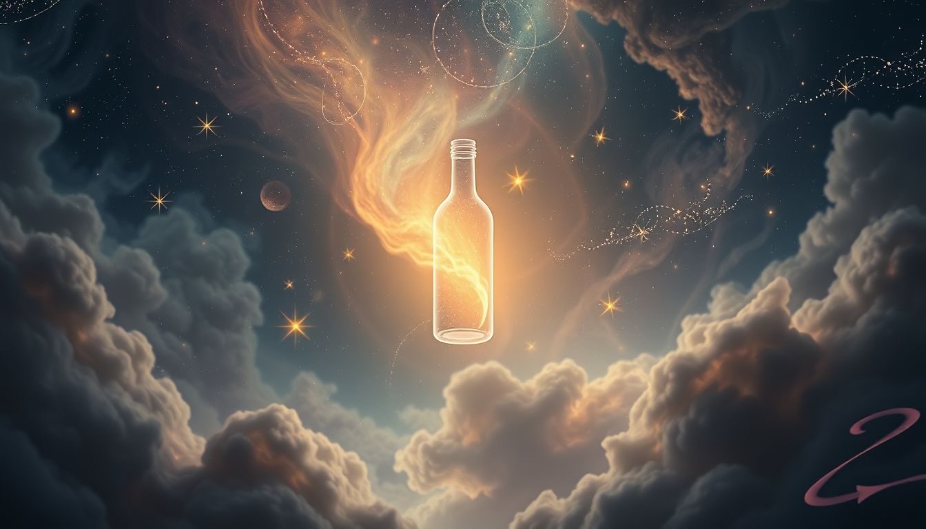 Eine schwebende Flasche symbolisiert unerwartete Freiheit und Leichtigkeit.