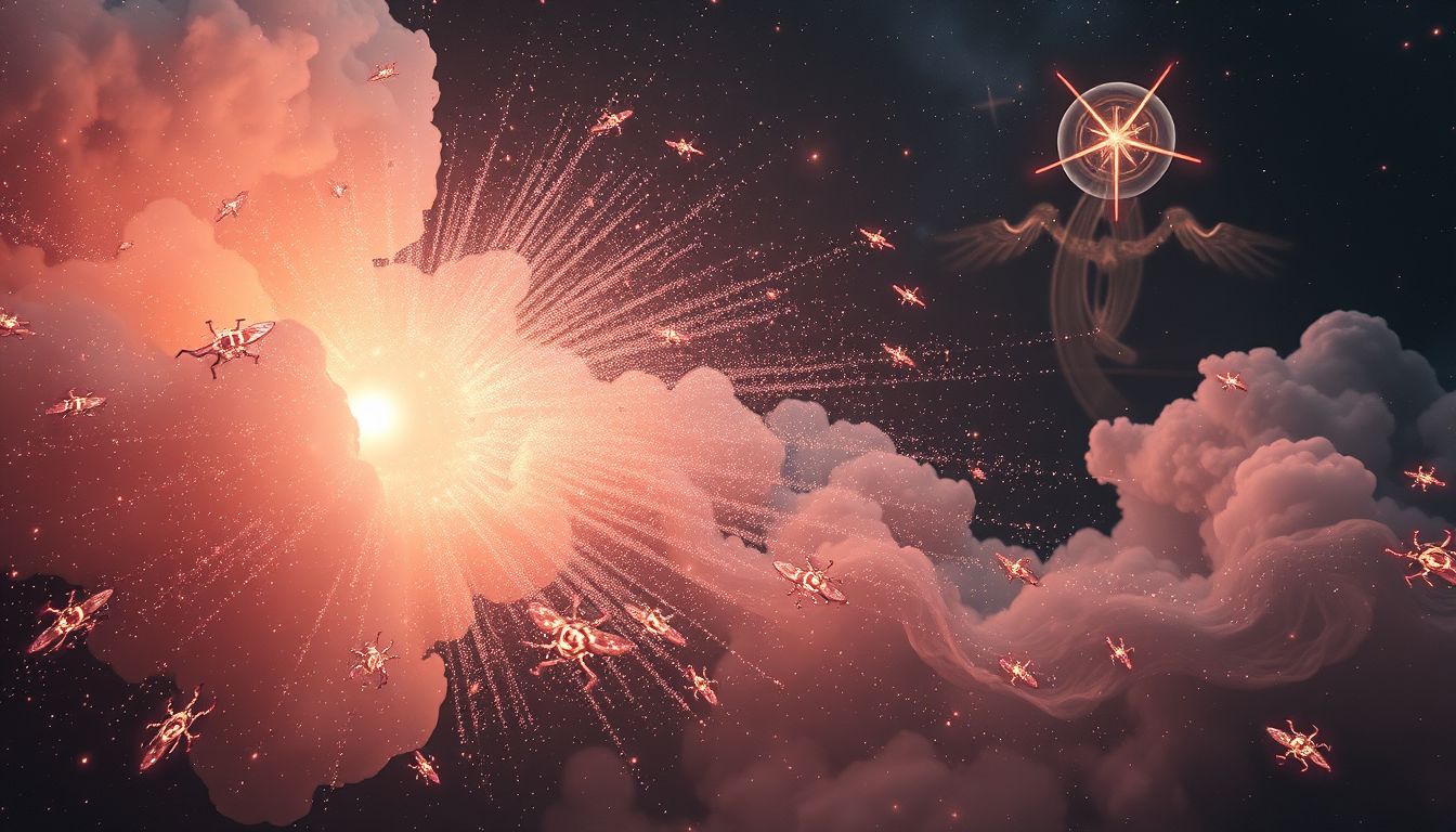 Ein explodierendes Insektenpulver symbolisiert plötzliche innere Konflikte.