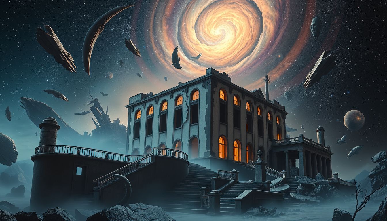 Ein heruntergekommenes Gebäude symbolisiert innere Vernachlässigung und Ängste.