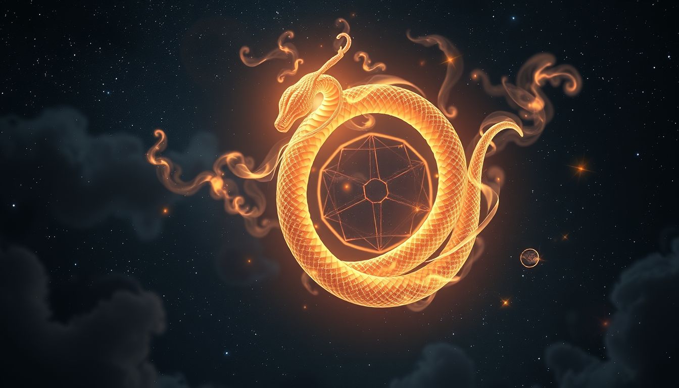 Der Uroboros symbolisiert ewigen Kreislauf von Geist und Freiheit.