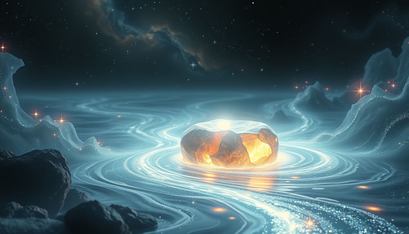 Ein Xylolith im Fluss symbolisiert fließende Lebensenergie im Traum.