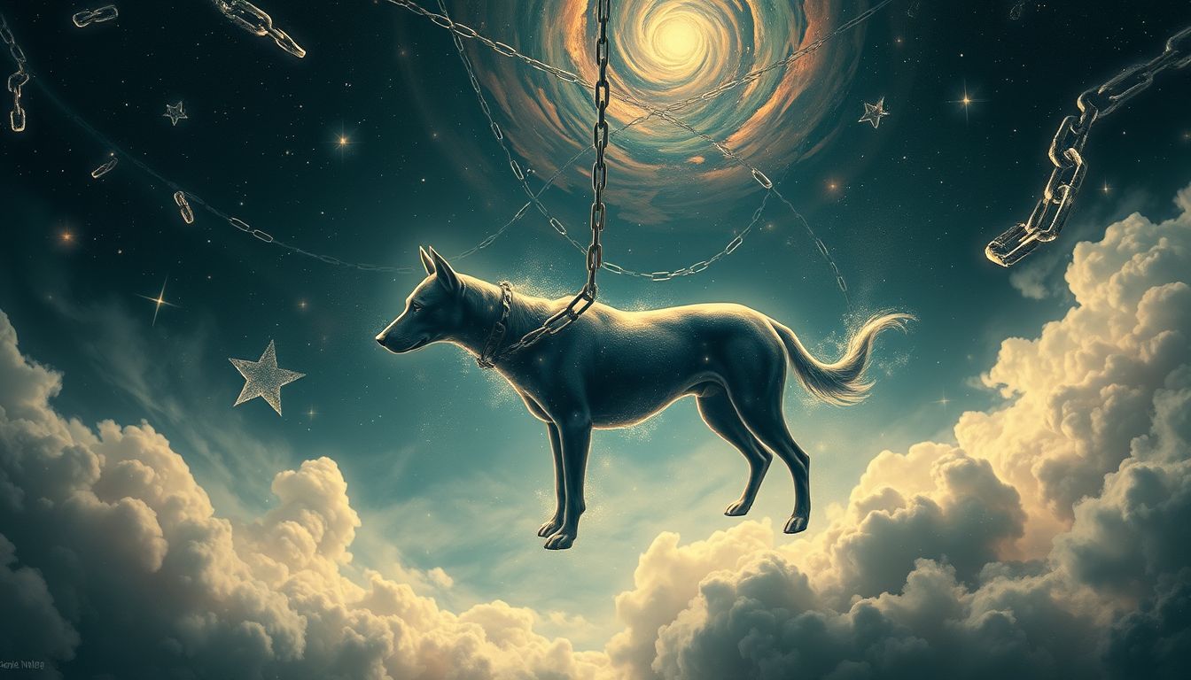 Ein angeketteter Metzgerhund symbolisiert kontrollierte unterdrückte Aggression im Traum.