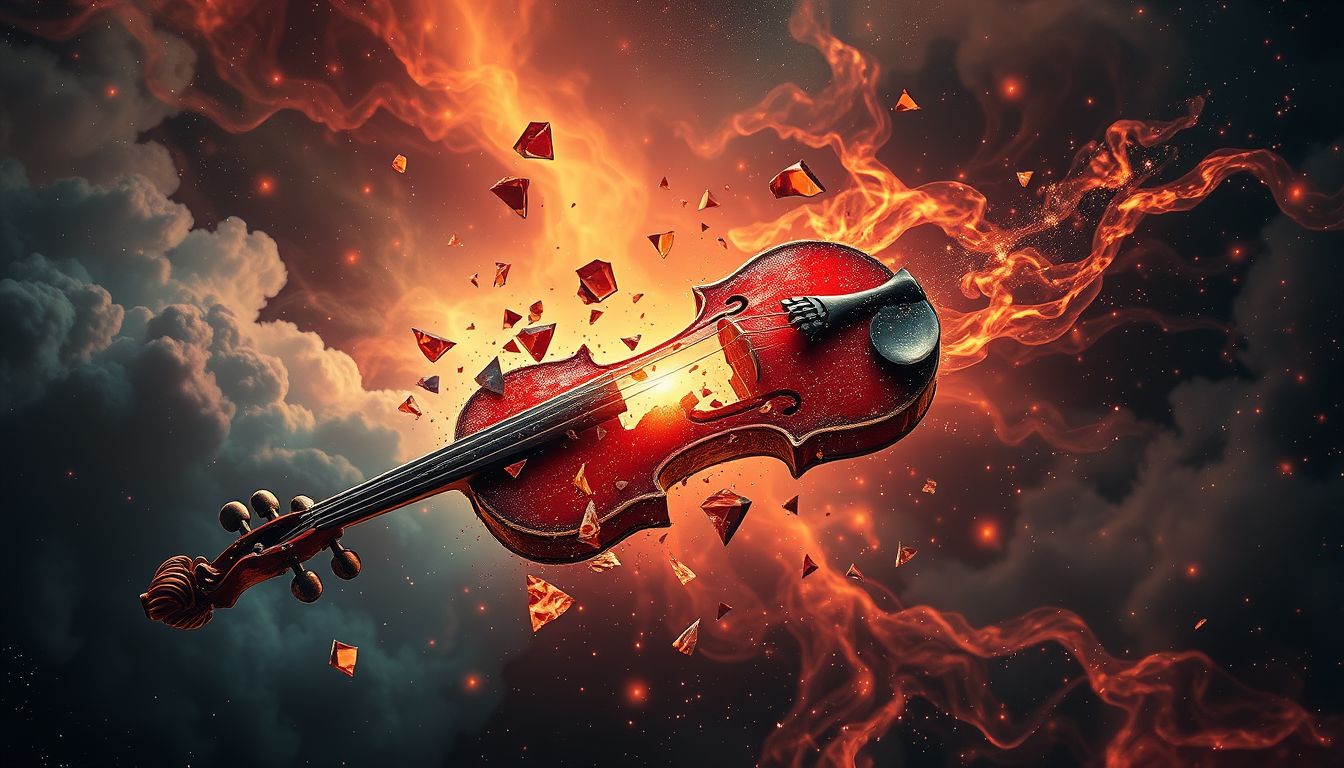 Das Zerbrechen einer Violine symbolisiert oft unterdrückte Wut und Frustration.