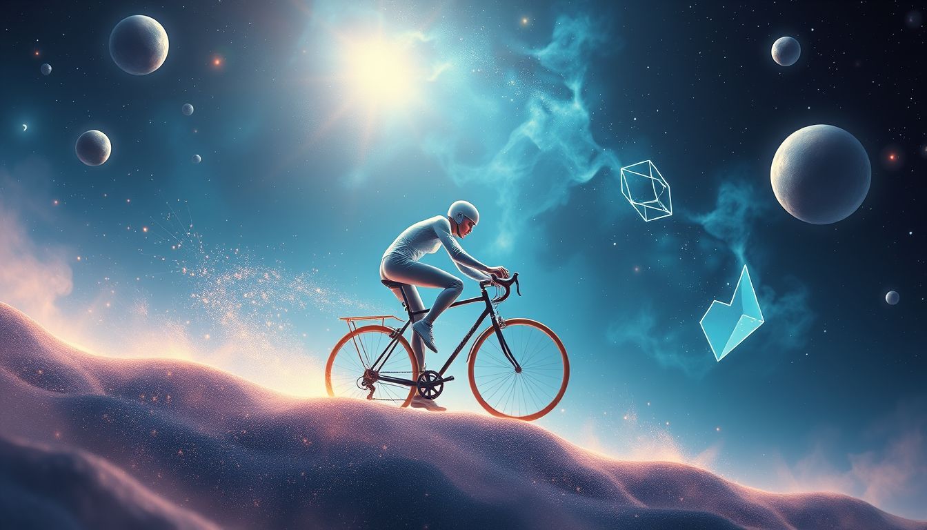 Das Fahrrad bergauf symbolisiert Durchhaltevermögen und persönliche Zielstrebigkeit.