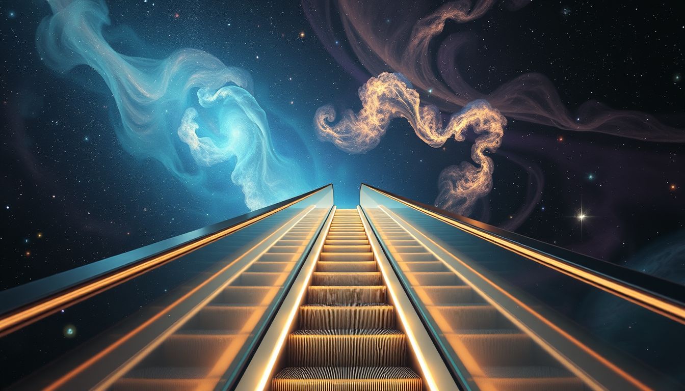 Das Aufsteigen auf Rolltreppen symbolisiert unbeabsichtigten und passiven Fortschritt.