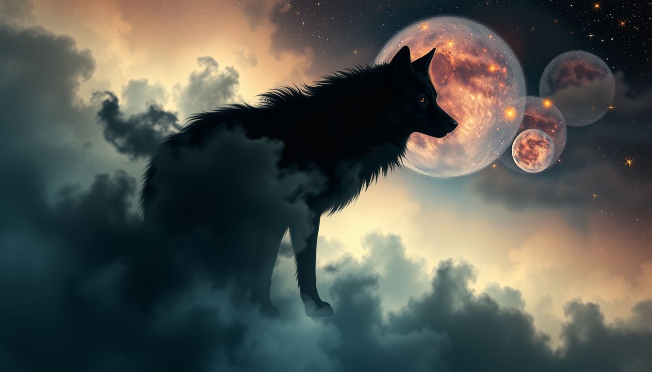 Ein schwarzer Kojote symbolisiert innere Schatten und bevorstehende Veränderung.