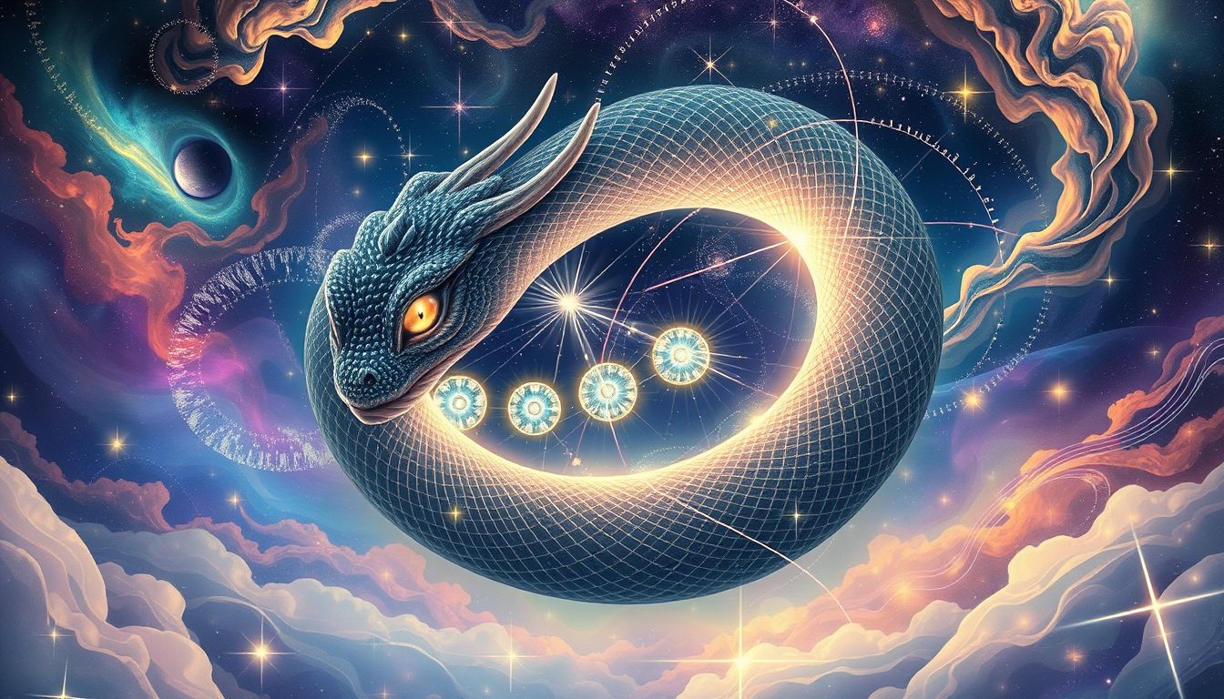 Der Uroboros mit Augen symbolisiert tiefes Bewusstsein und Selbstreflexion.