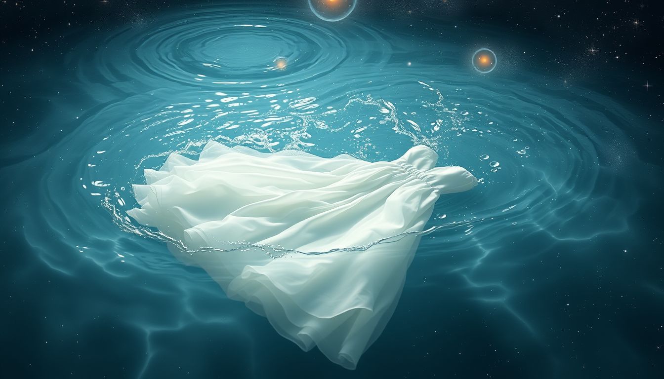 Ein Brautkleid im Wasser symbolisiert emotionale Reinigung und Loslassen.