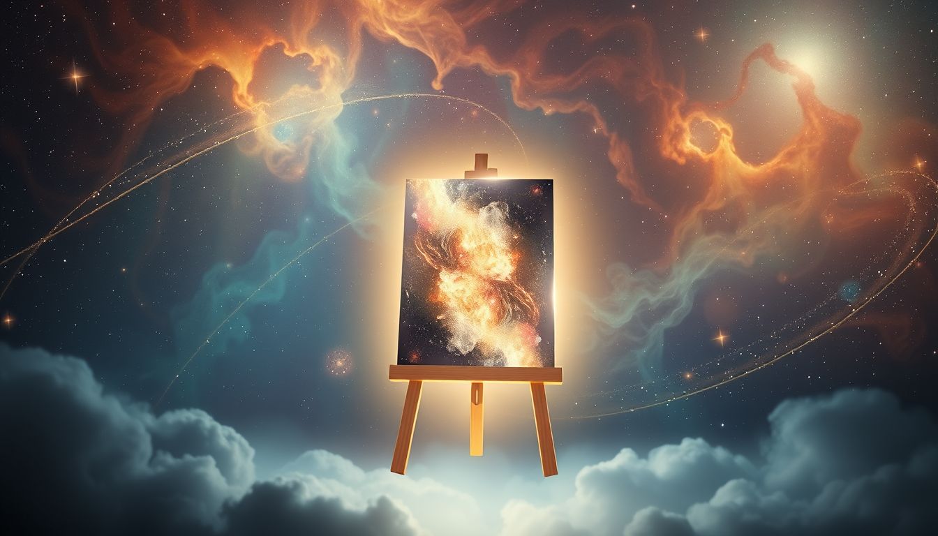 Ein Schragen mit Kunstwerk symbolisiert kreative Selbstentfaltung im Traum.