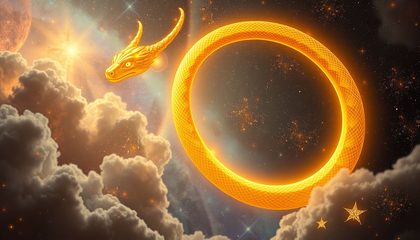 Der goldene Uroboros symbolisiert ewigen Reichtum und innere Erfüllung.