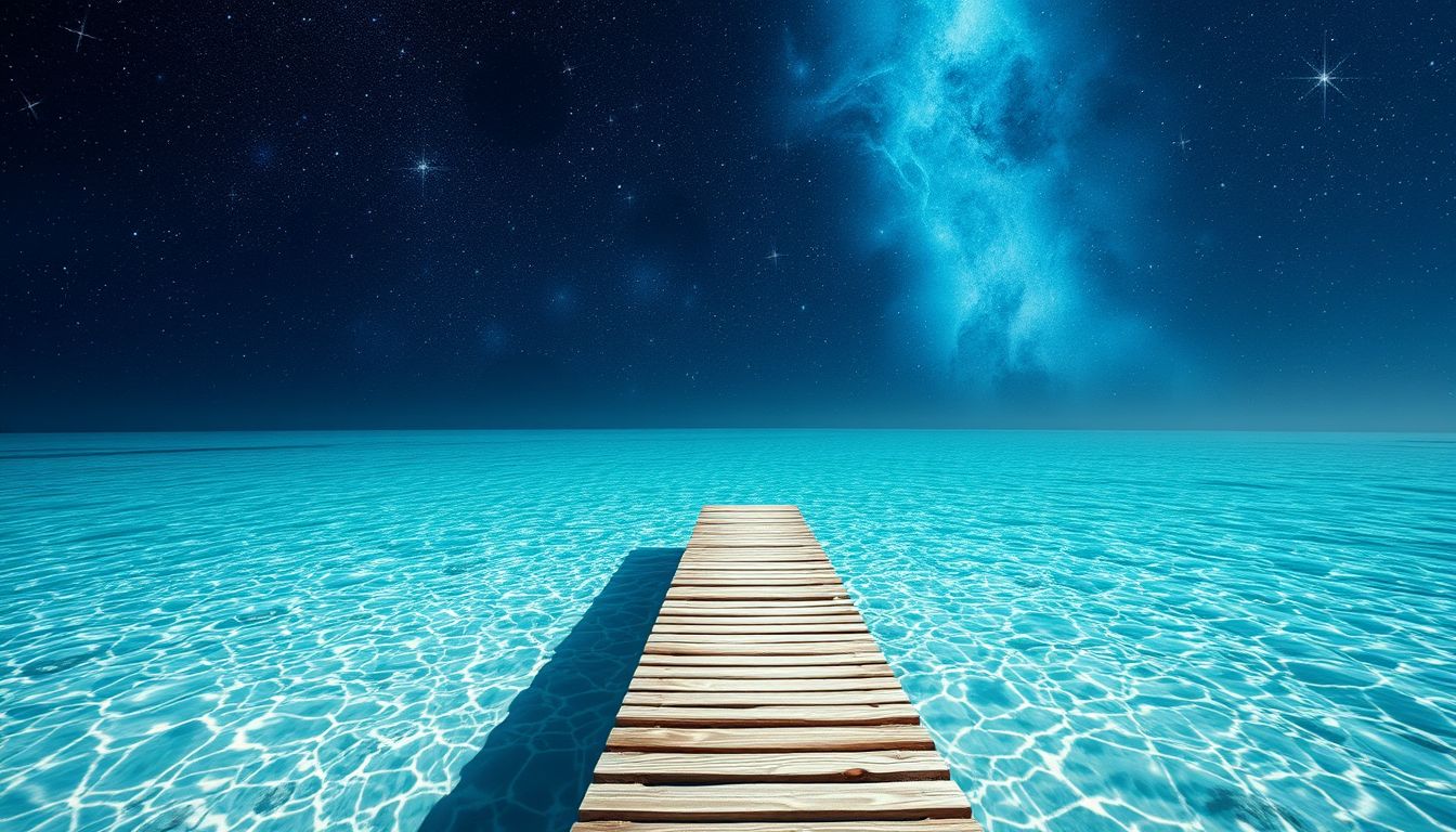 Ein Steg im klaren Wasser symbolisiert Klarheit und neue Wege.