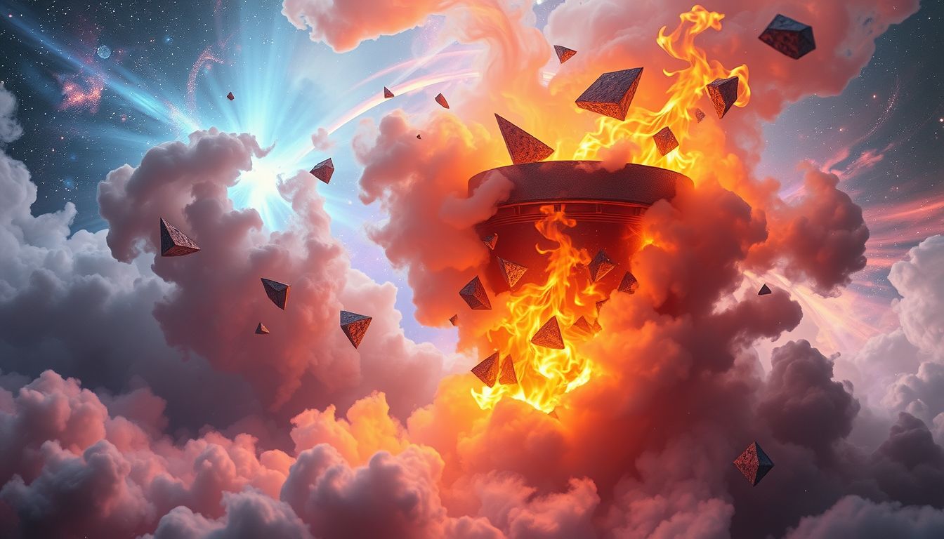 Ein brennender Mülleimer symbolisiert radikale Veränderung und Loslassen.