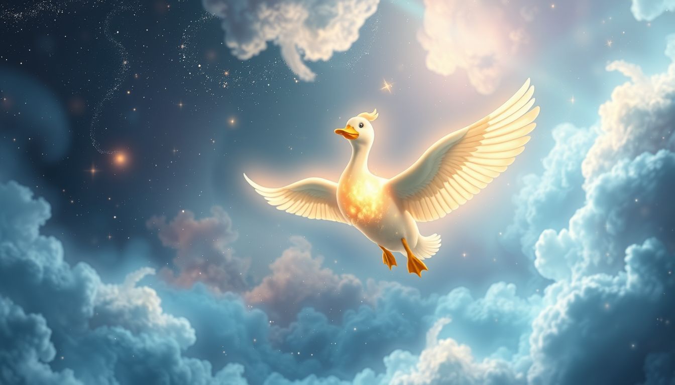 Ein fliegender Enterich symbolisiert Freiheit und unerwartete Veränderungen im Traum.