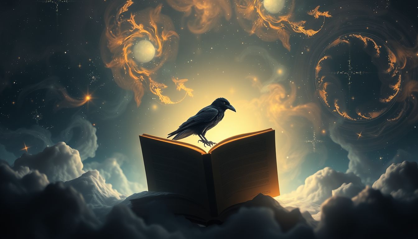Ein Rabe im Buch symbolisiert oft verborgene Weisheit und Warnung.