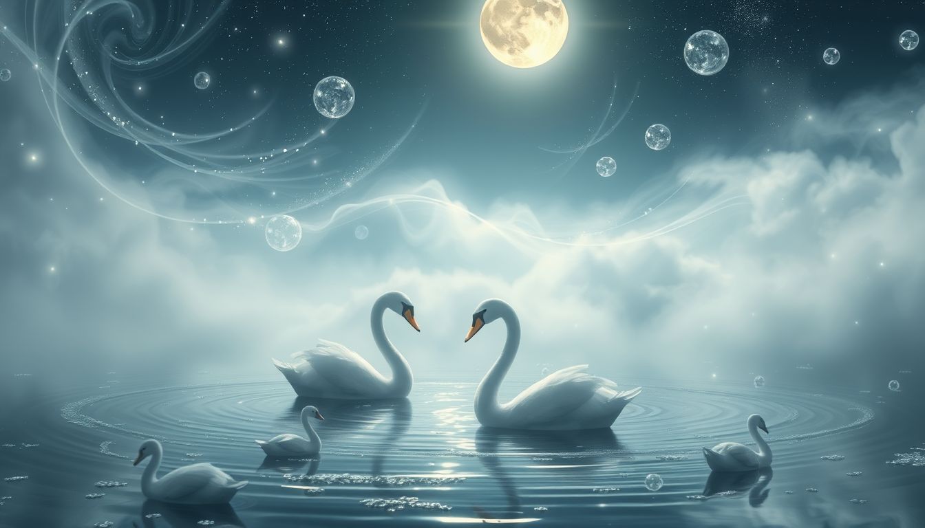 Im Mondlicht symbolisiert der Schwanenteich innere Ruhe und Geheimnisse.