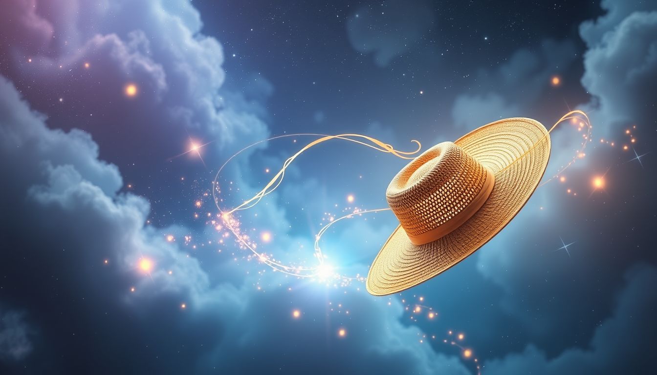 Ein Strohhut im Wind symbolisiert wechselhafte Lebenssituationen und Freiheit.