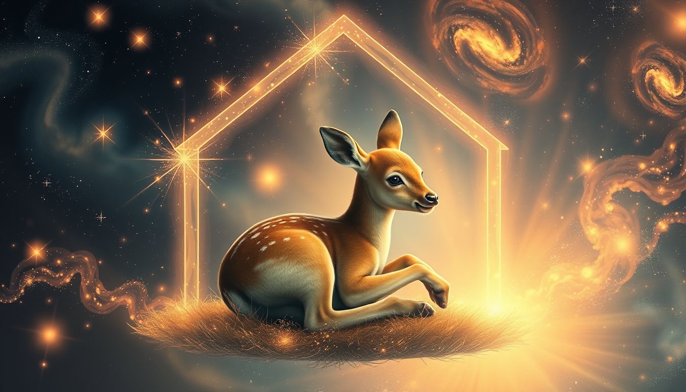 Eine Hirschkuh im Haus symbolisiert schützende familiäre Geborgenheit.