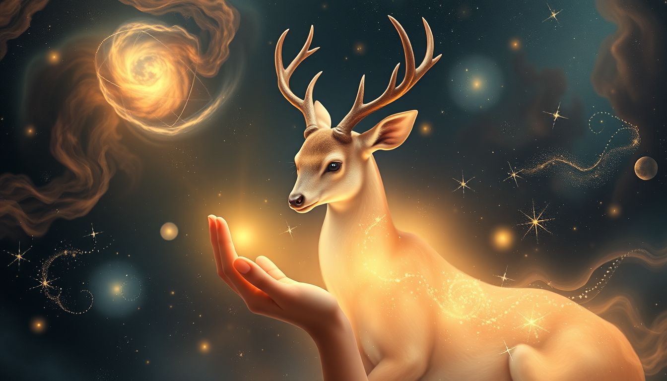 Eine verletzte Hirschkuh symbolisiert Mitgefühl und innere Heilung.