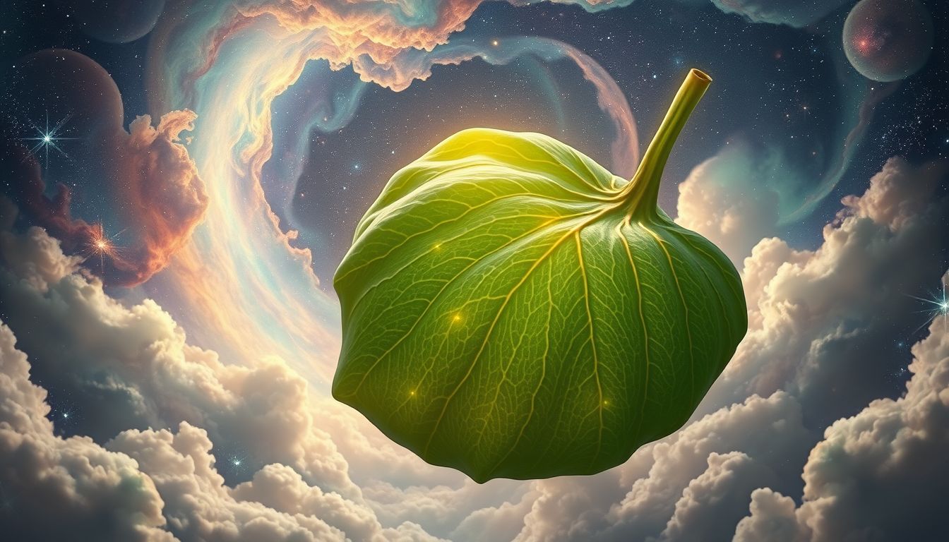 Ein riesiges Feigenblatt symbolisiert Schutz und verborgene Geheimnisse im Traum.