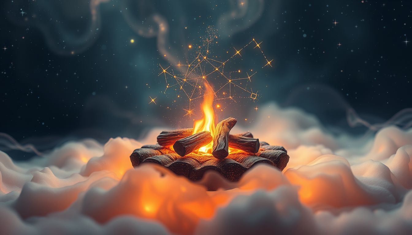 Ein provisorisches Lagerfeuer symbolisiert Hoffnung und innere Wärme im Traum.