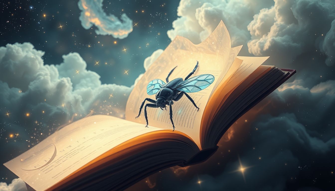 Ein Totenuhrkäfer im Buch symbolisiert verborgene Angst vor Vergänglichkeit.
