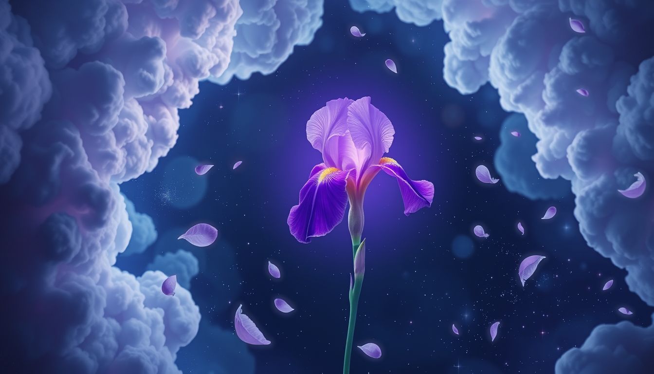 Eine lila Schwertlilie symbolisiert spirituelle Transformation und innere Weisheit.