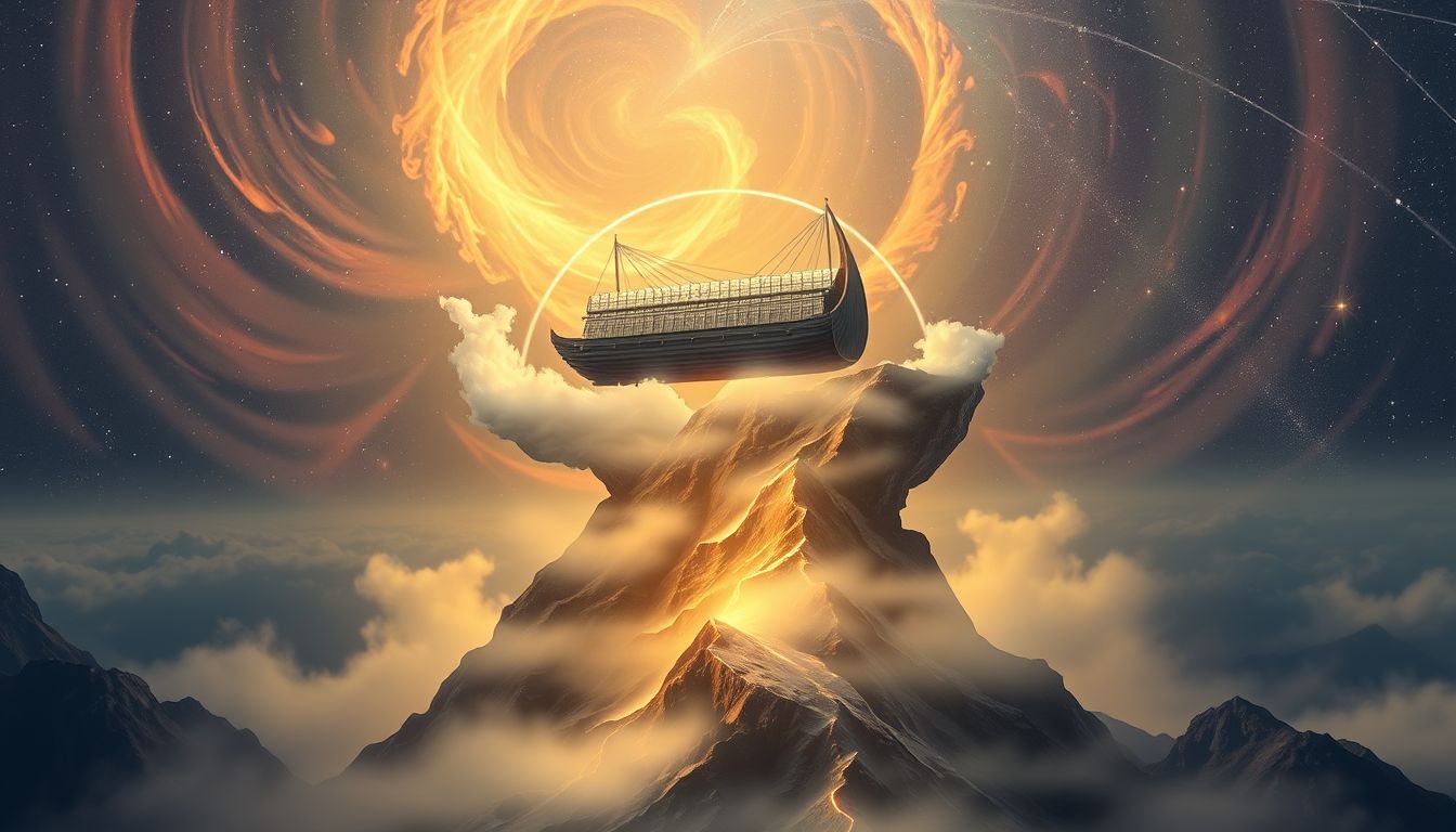 Eine Arche auf Berg symbolisiert Schutz und Neuanfang im Traum.