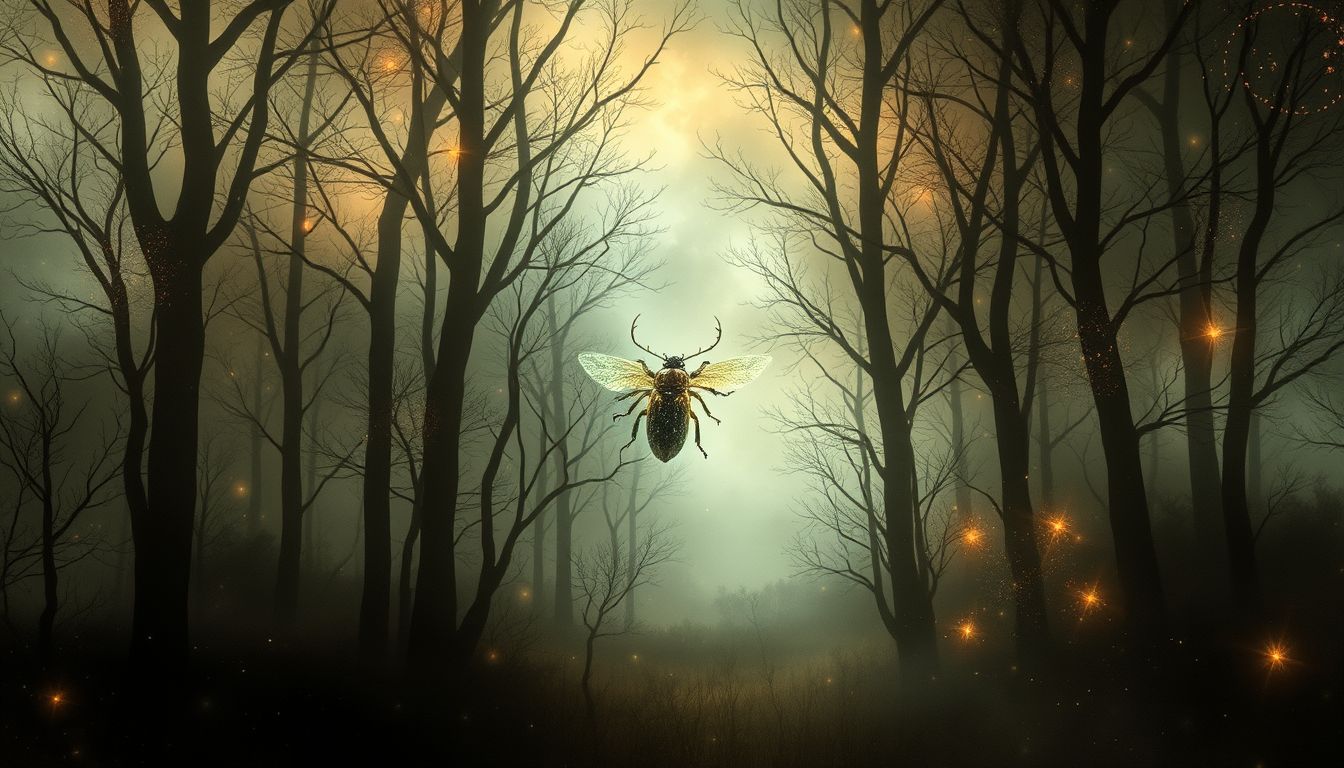 Ein Totenuhrkäfer im Wald symbolisiert Wandel und Vergänglichkeit.