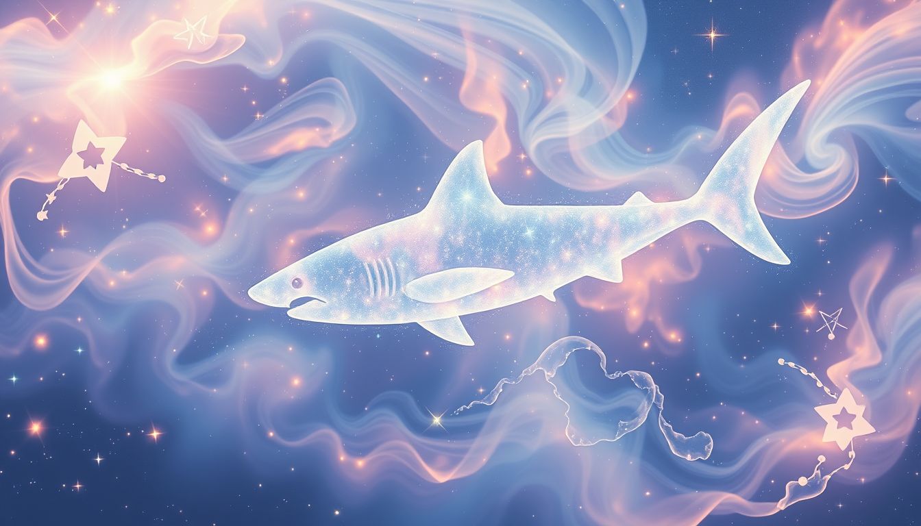Ein Hai in klarem Wasser symbolisiert verborgene Ängste und Klarheit.