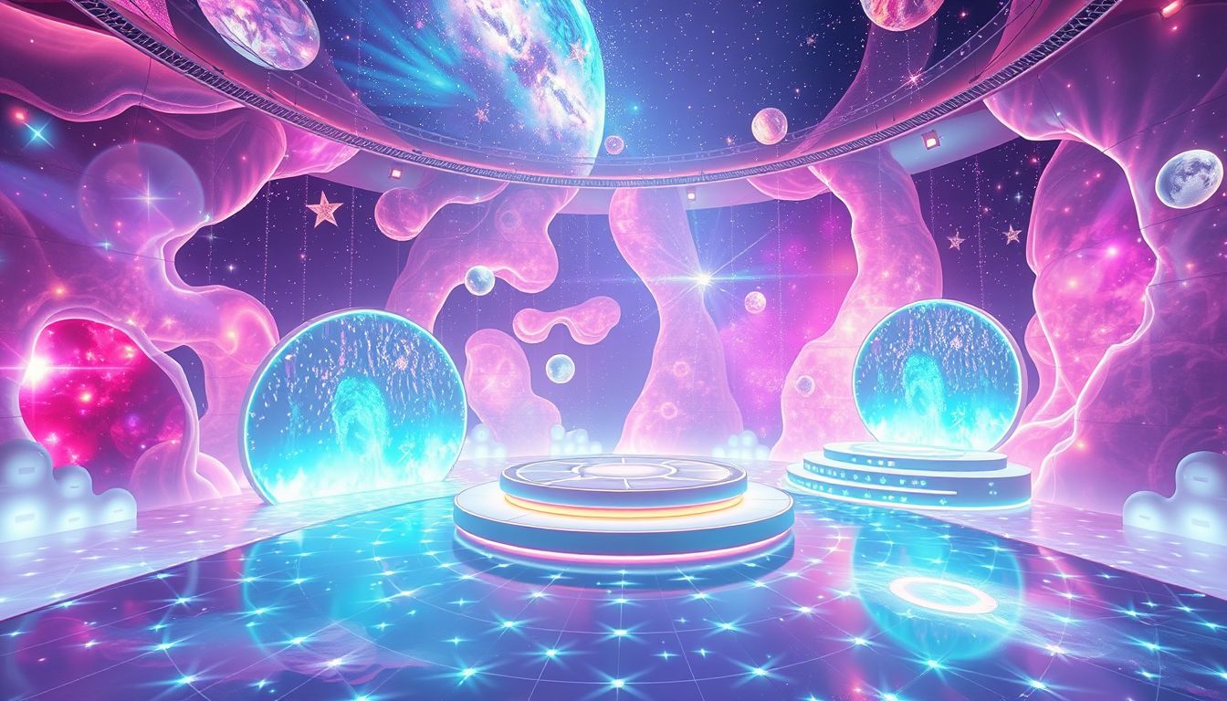 Ein futuristisches Varieté symbolisiert Fortschritt und kreative Zukunftsträume.