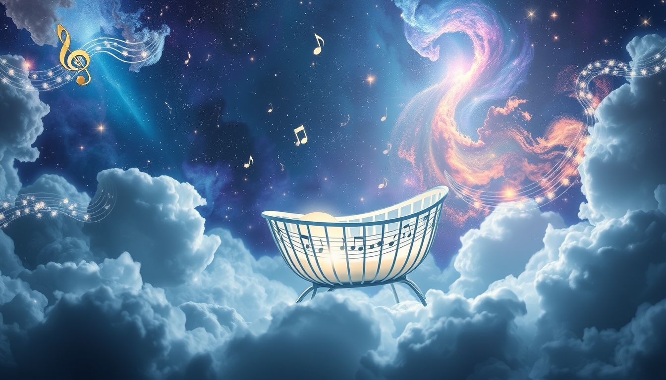 Eine musizierende Wiege symbolisiert harmonischen Neubeginn im Traum.